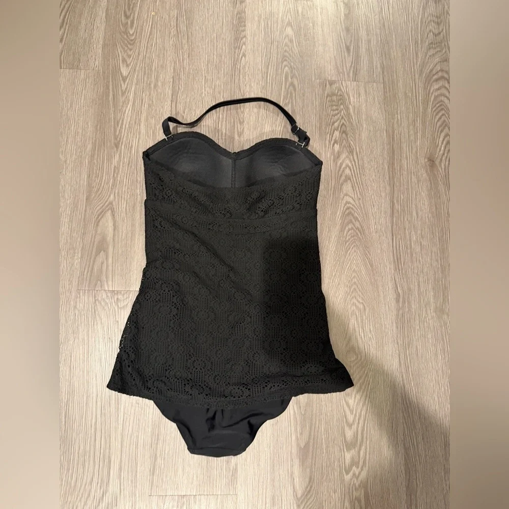 Merona Black Lace One-Piece Halter Swimsuit size Medium